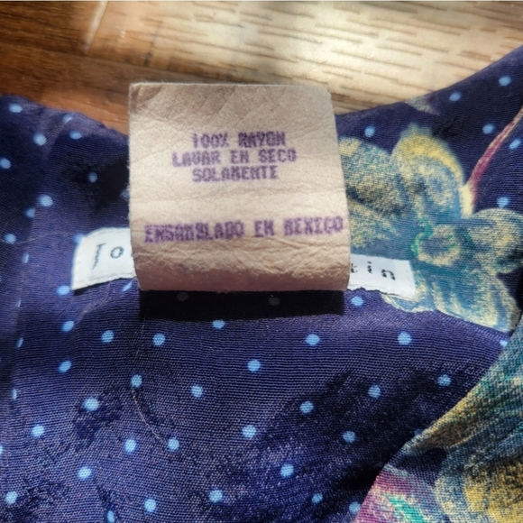 Vintage 80s/90s Jonathan Martin Blue Polka Dot Floral Maxi Dress Button Down - Picture 8 of 15